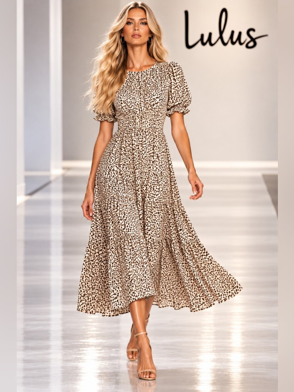 Lulus Animal Print Midi Dress XL, Leopard Print Satin Midi Dress, Chic Flowy Par